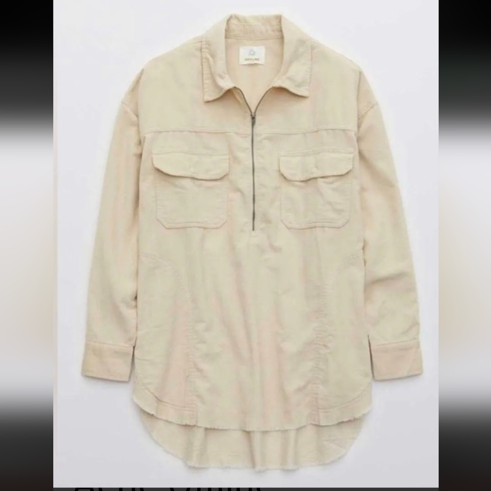 Offline by Aerie Corduroy Quarter Zip Shacket (Size: M)
